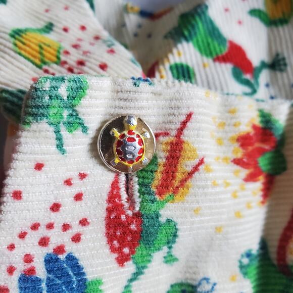 Rare Vintage 80s Handmade Corduroy Jumper Dress Frog & Critter Print Toddler 2T - Picture 4 of 7